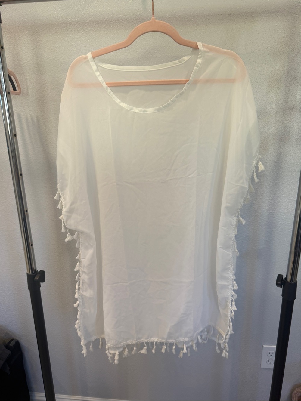 Lightweight White Tassel-Trim Women's Swim Cover up “The Expensive One” OS